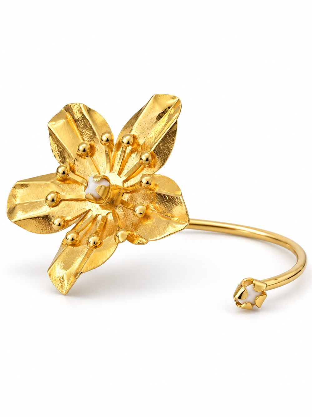 Artisan Gold Floral Open Cuff Bracelet